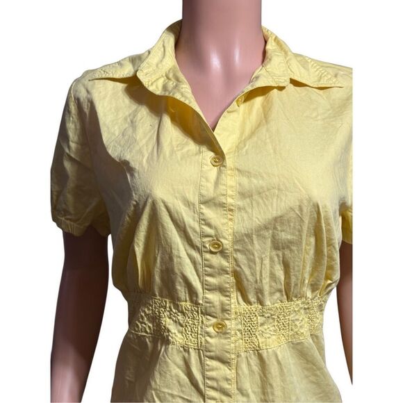 Pulp short sleeve embroidery waist patch yellow button up shirt M - Picture 2 of 7
